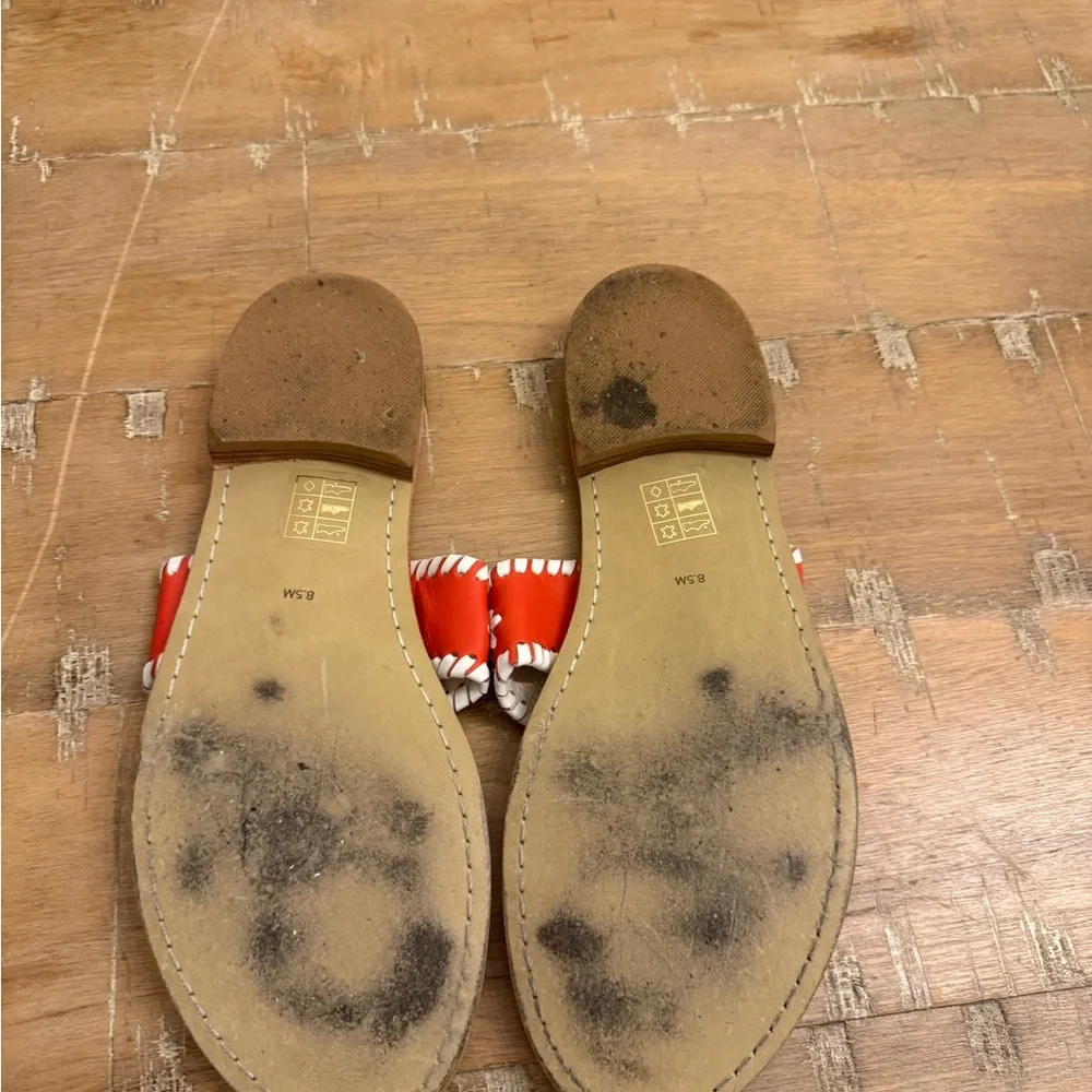 Jack Rogers Red and White Leather Daisy Thong Sandals - Picture 5 of 6